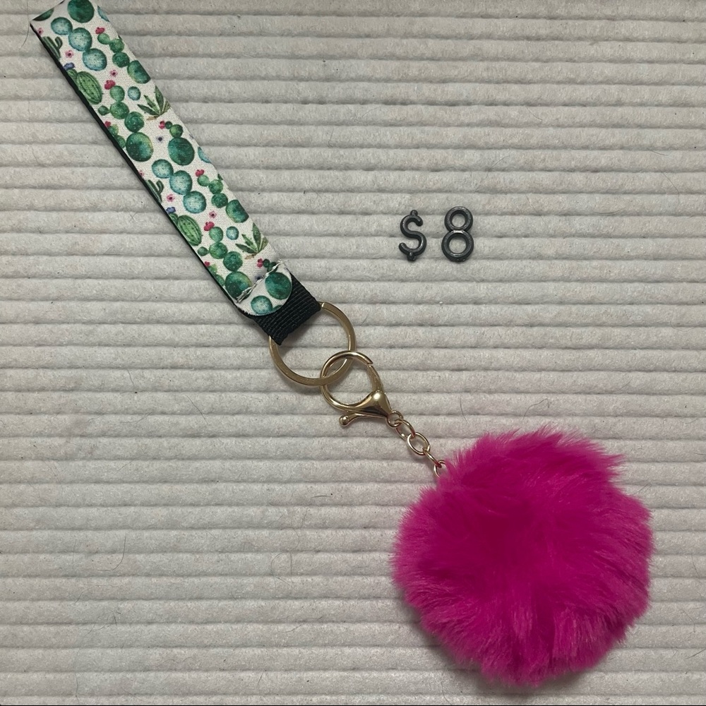 Wristlet Keychain With Pom Pom